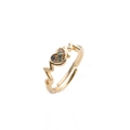Adjustable golden open ring with heart-shaped multi-color zircon and pulse wave band - EKG/Heartbeat Colorful Zirconia Heart (CR0324DX-MOM)