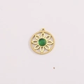 Golden flower-shaped stainless steel pendant with a central green gemstone inlay - Sun Flower Green Gemstone