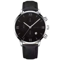 Orologio al quarzo business con cassa in acciaio argento, cinturino in pelle nera e numeri romani - Cassa Argento Quadrante Nero Cinturino Nero (2)