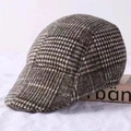 Classic black and white checkered wool newsboy cap for men with warm thick texture - 908 Plaid / Khaki Plaid