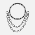 Polished silver stainless steel nose ring with triple hanging vertical chain tassels - Style 5 / 1.2x10mm / Steel