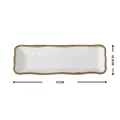 Rectangular white ceramic serving plate with gold bead trim and textured surface, 47cm x 16.3cm - 18.5 Inch Gold Large Rectangular Tray