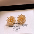 Elegant snowflake shaped stud earrings with gold plating and sparkling white zircons - 57# Gold Pave Marquise Zircon Snowflake Style (HE30401)