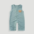 Light blue cotton gauze baby romper featuring a cute brown plush bear embroidery - 66CM / Light Blue (Bear Patch Gauze)
