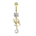 Goldener Bauchnabelpiercing mit Herzanhängern und tropfenförmigen Zirkoniasteinen - Stil 27 Gold