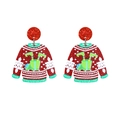 Creative Christmas ugly sweater drop earrings with red glitter and festive patterns - Mini Red Glitter Sweater