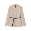 Chaqueta blazer beige informal para mujer con cinturón negro fino en tejido texturizado - XS / Albaricoque