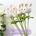Handmade crochet bunny flower bouquet white rabbit wool yarn rose Mother's Day gift - Rabbit Head Single Stem