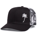Cappellino trucker classico bianco e nero con ricamo di cocco e dettagli in mesh - Regolabile / Nero
