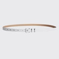 Minimalist white skinny belt for women with silver square buckle on grey background - Length 105cm Width 1.4cm / White