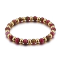 Elegant gold titanium steel beaded bracelet with red garnet and rhodonite gemstones - Gold and Red Style (KB69402-Z)