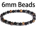 Bracelet pour hommes perles 6mm en œil de tigre, hématite et perles d'onyx noir - 6mm Œil de Tigre Noir Brillant Hématite