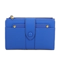 Short royal blue pebbled wallet with gold hardware and snap button closure for women - Dark Blue
