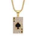 Collana con ciondolo Asso di Picche placcato oro con diamanti e catena cubana - Pendaglio Asso di Picche Oro + Catena Cubana