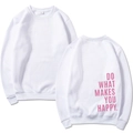 White Y2K crewneck sweatshirt featuring pink back print Do What Makes You Happy - S / White Slogan
