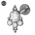 Internal thread G23 titanium lip stud with opal and triangular cluster zircon design - G23 Titanium 1.2*6mm / Style 15-White Zirconia