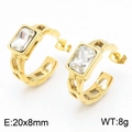 Golden rectangular zircon stainless steel hoop earrings with faceted clear crystals - Gold White