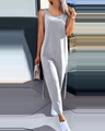 Detailed close-up of grey sleeveless knit dress featuring a subtle side slit hem - S / Gray