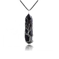 Handmade silver wire-wrapped tree of life black obsidian hexagonal crystal necklace - Black Agate