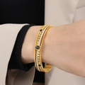 French vintage style gold plated titanium steel bracelet with turquoise and zircons - Black Turquoise Gold