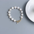 Bracciale in perle d'acqua dolce barocche con perline dorate e chiusura OT da donna - Stile Semplice