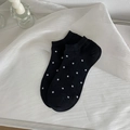 Chic black low-cut boat socks with white polka dots and ribbed cuffs for women - One Size / Black