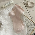 Chaussettes rose clair avec bords volantés élégants et texture en maille côtelée - Taille unique / Rose Lait