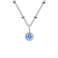 Silver birthstone necklace featuring a sky blue round-cut gem and beaded chain - March Light Blue - Silver