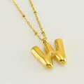 Puffy letter W pendant necklace in 18K gold plated stainless steel with beaded chain - Letter W / Gold