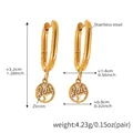 Detailed measurements of gold stainless steel hoop earrings with tree of life zircon charm - U-Shape Hoop Tree of Life Pendant (Q144) / Gold