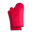Pair of red heat-resistant silicone oven mitts with non-slip honeycomb texture grip - 31.5*19cm / Red