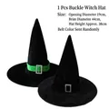 Halloween witch hat with decorative buckle and wide brim in black and green finish - Buckle Witch Hat