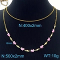 Double-layered gold stainless steel necklace with pink enamel butterfly charms - Pink (N233668-Z)