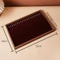 Walnut wood jewelry display tray with wine red velvet lining and necklace hooks 35x24cm - Necklace Tray