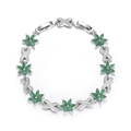 Elegant silver flower bracelet with green marquise stones and zircon crystal accents - Malay Jade Green
