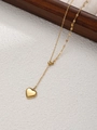 Dettaglio della collana con pendente a cuore dorato e catena sottile su fondo bianco - Oro-Scorrimento con Perle Regolabile (ZHN19-Gold)