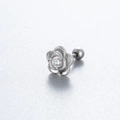Orecchino a lobo a fiore in argento con zircone trasparente e chiusura a vite - Stile Rosa-Bianco (A91-1#) / Chiusura a vite