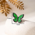 French vintage style green enamel butterfly piercing jewelry with black crystals - Black Green (Single Piece) (A574-3)