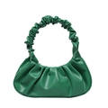 Deep green pleated crescent cloud bag with scrunchie handle in matte leather finish - Green