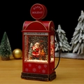 Retro gas station snow globe with Santa Claus, glitter lights, and holiday gift decor - Santa and Reindeer