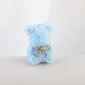 Blue beaded bear figurine charm with a gold bow tie for DIY craft necklaces - Vintage Bow Sky Blue