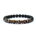Detail of natural tiger eye and matte black beads with hematite spacers on a stretch bracelet - 8 mm / Matte Black + Tiger Eye