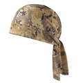 Elastic bandana pirate hat featuring brown camouflage print and white piping detail - Desert Camouflage