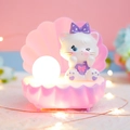 Pink shell night light with cartoon cat figurine and glowing LED bulb decoration - Purple Cat Shell Light