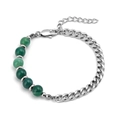 Silver cuban chain bracelet with six green beads and adjustable lobster clasp - Cuban Chain with Green Agate Beads