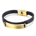Pulsera para hombre de cuero negro trenzado con placa curva de metal dorado pulido - 19cm / Dorado