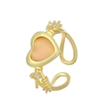 Bague dorée réglable avec pierre coeur orange et strass étincelants sur les côtés - Or Orange Cœur Corde Torsadée (A-1324)