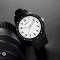 Waterproof quartz sport watch featuring a black silicone strap and a white numeric dial - Black and White