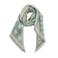 Detailed view of light green and beige scarf with dot patterns and tassel edges - Dot Light Green