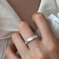 Minimalist wide band 925 sterling silver ring with matte finish on model's finger - Minimalist Silver Plain Style(JZ0222)